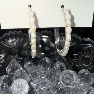 Loft Elegant Pearl Hoop Earrings 1 1/4 inch